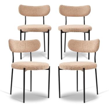 Imagem de NF NEXIFURN Conjunto de 4 cadeiras de jantar, cadeiras de jantar Boucle, cadeiras de cozinha redondas e estofadas, cadeiras modernas de meados do século, resistentes e confortáveis com pernas de metal