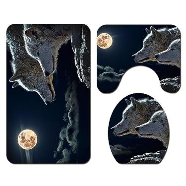 Imagem de Hilitand Cortina de Chuveiro Temática Noturna de 3pcs, Cortina de Banheiro Não Deslizante à Prova de água e Conjunto de Tapetes, para Casa (Conjunto de blocos de bigornas de três peças)