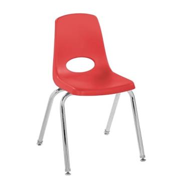 Imagem de Cadeira escolar 40,6 cm, assento empilhável para estudantes com pernas de aço cromado e deslizadores giratórios; para sala de aula, escola em casa ou escritório - vermelho, 11560-RD