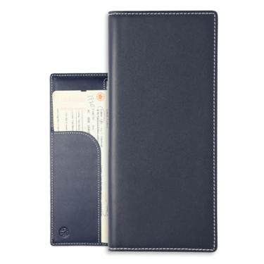 Imagem de Carteira masculina fina com bloqueio de RFID – porta-cartões de visita e viagem, organizador de capa de passaporte, carteira de couro compacta para cartões, dinheiro e documentos, Azul, Dobrável