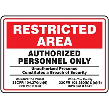 Imagem de Accuform MASE925VA Placa de alumínio, legenda "Área restrita pessoal autorizado SOMENTE presença não autorizada", 30 cm de comprimento x 45 cm de largura, vermelho/preto em branco