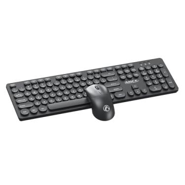 Imagem de DeKangHY Combo de teclado e mouse sem fio, mouse de teclado USB sem fio de tamanho completo silencioso, 2,4 GHz, sem atraso, bateria de longa duração, para computador, laptop, PC, Windows preto