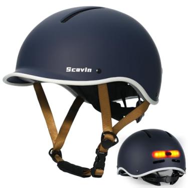 Imagem de Scavin Capacete De Bicicleta Para Adultos: Com Interior Espuma Eps Homens E Mulheres, Luz Led Ajustável Ciclismo, Certificado Segurança Deslocamento Diário, Ciclismo Estrada, Scooter (Azul-Marinho F