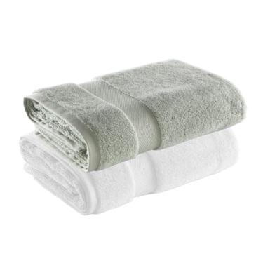 Imagem de Jogo de Toalha de Banho Super Soft Zero Twist, 2 peças, 70x140cm, Algodão, Toque Macio, 500g/m², Altihaus, Alta Absorção, Durabilidade (Branco/Verde)