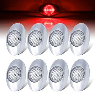 Imagem de Ledvillage Lente oval transparente de 7,6 cm luz de LED vermelha marcador lateral para trailer, caminhão, trator, barco, caminhão, 12 V CC com moldura cromada Q0 [Pacote com 8]