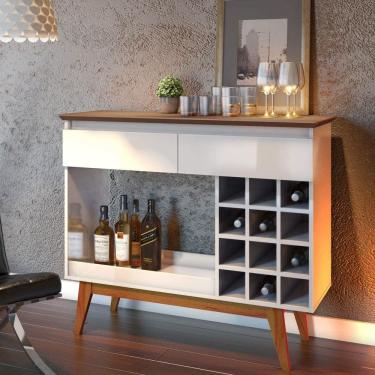 Imagem de Aparador Bar com Adega 12 Nichos 2 Gavetas Classic Retrô Imcal Off White/Freijó