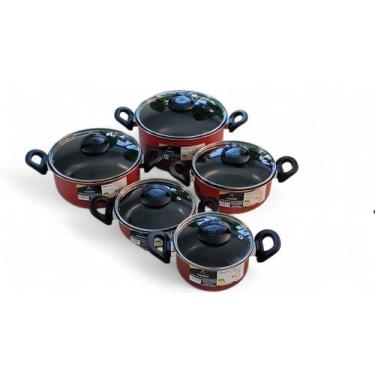 Imagem de Jogo de panelas com 5 peças + espátula de Nylon VERMELHO - Alumínios A