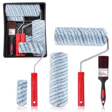 Imagem de HOMEE Conjunto de kit de rolo de pintura de 22 cm e 10 cm com moldura de rolo de tinta, capa de rolo, pincéis e bandejas de tinta, conjunto de pincéis para decoração de parede de pintura de casa