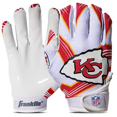 Imagem de Franklin Sports Luvas receptoras de futebol americano da NFL da Kansas City Chiefs – Luvas receptoras para crianças – logotipos da equipe NFL e palma de silicone – Par juvenil S/PP