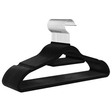 Imagem de Kit 20 Unidades Cabides Slim Veludo - Super Macios e Ultra Finos - Organizador de Guarda roupa closets - Preto