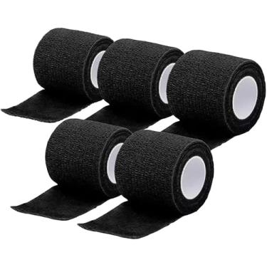 Imagem de Kit 5 Bandagem Elástica Auto Adesiva 5cm x 4,5m - Faixa Atadura Pet Tatuagem Academia Cor Preto