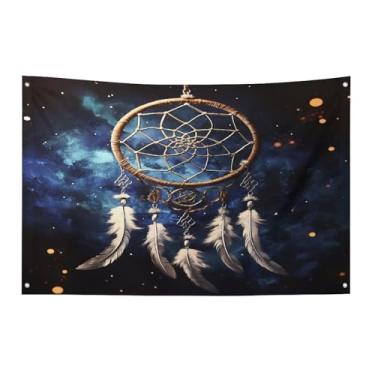 Imagem de Bandeira com quatro furos bandeiras para todos os climas branco fantasia apanhador de sonhos impresso bandeira decorativa bandeiras de poliéster adequadas para uso interno e externo 89 x 159 polegadas