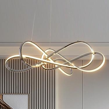 Imagem de LOFAHS Lustre Moderno De Led, Luminária Com Superfície Alumínio, Pendente Faça Você Mesmo 3 Luzes, Inteligente Controle Remoto E Aplicativo (32" 80 W, Cromado)