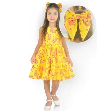 Imagem de Vestido Infantil Capivara Charmosa Amarelo + Laço Cabelo - Moderna Men
