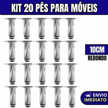 Imagem de Kit 20 Pés Para Móveis Regulável Redondo Cromado Pezinho Base Para Móv