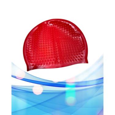Imagem de Touca de Natação de Silicone para Adultos, com bolinhas, À Prova D'água e Antiderrapante(vermelho)