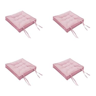 Imagem de Kit Com 4 Unidades Almofada Futon Confort Assento Para Cadeira Suede Liso 40x40(Rosa Claro)