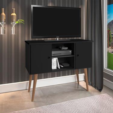 Imagem de Estante Rack Viena Clássico 90cm Com Portas - Preto