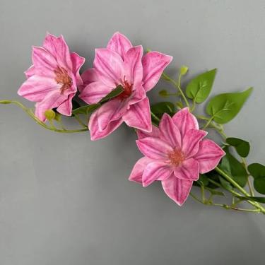 Imagem de Linda flor artificial real com 75 cm de comprimento, ramo falso floral para decoração de casa, casamento, mesa e área externa (rosa escuro)