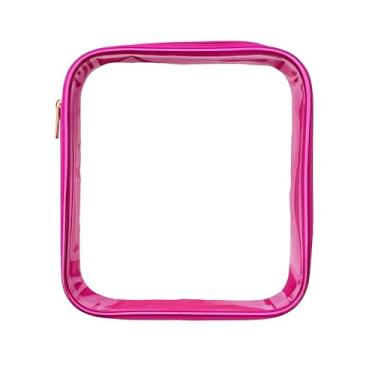 Imagem de Estojo Box Transparente com Zíper, Design Resistente, Amplo Espaço para Organização, Visual Clean, Preto (Rosa Pink)