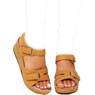 Imagem de Sandálias Ortopédicas Para Mulheres Sandálias Ortopédicas Femininas Suporte De Arco Antiderrapante Sandália Respirável Deslizamento Feminino Em Cunhas Plataforma Con, Brown, US8/EU40