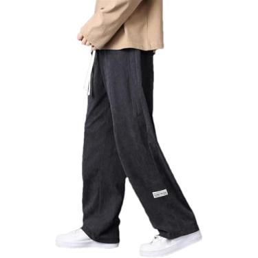 Imagem de Calças De Veludo Cotelê Outono Inverno Masculinas Calças Japonesas Vintage Veludo Cotelê Masculino Folgadas Calças Casuais Retas, Black, XXL