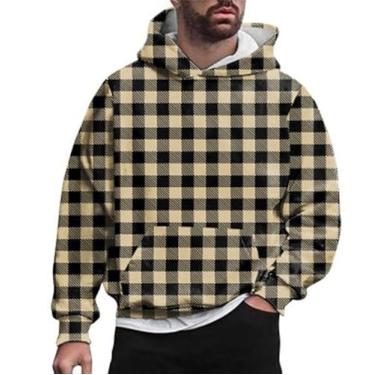 Imagem de Moletom Casual Masculino Tamanho Grande Pulôver Moda Xadrez Moletom Com Capuz, 69, 5XL