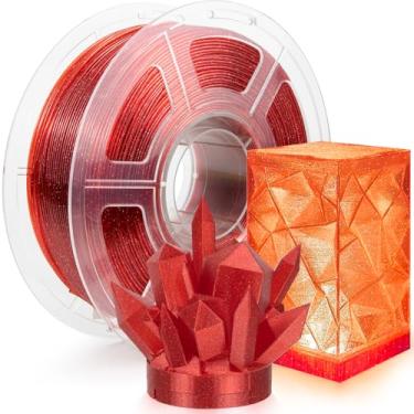 Imagem de IEMAI Filamento PETG de 1,75 mm, vermelho transparente, galáxia brilhante e acabamento cristalino, filamento de impressora 3D transparente durável e resistente, carretel de 1 kg para arte, faça você