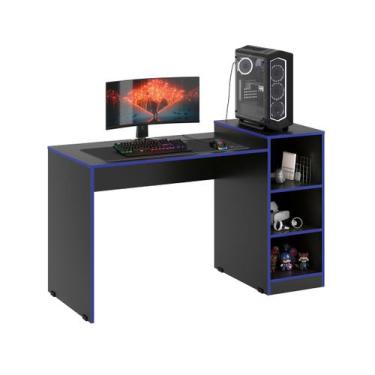 Imagem de Mesa Gamer Zetra para Computador Com Nichos - EE Móveis, Azul Preto