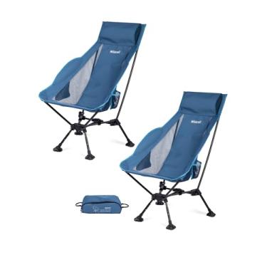 Imagem de WildCall Cadeira de acampamento leve dobrável com encosto alto com suporte de cabeça, cadeira de praia compacta com pés grandes anti-afundamento e ajuste de três ângulos de inclinação