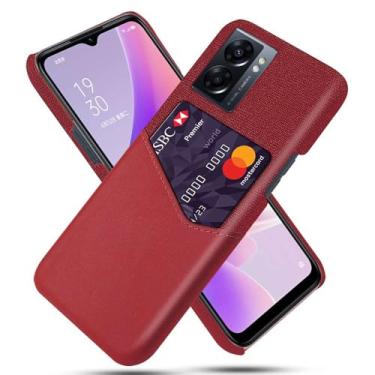 Imagem de Capa para OPPO A57 5G,Anti-deslizamento,Proteção contra quedas de 360°,Resistência à impressão digital,Tela e caso de couro PU com 1 slot de cartão atrás-Red