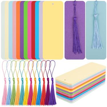 Imagem de Framendino, Pacote com 120 marcadores de livro coloridos em branco com borlas, cartolina, marcadores, presentes para projetos de arte DIY