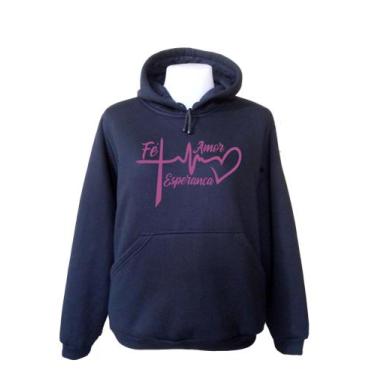 Imagem de Moletom Blusa Frio Feminino Casaco Capuz Amor Fé Esperança, Preto, GG