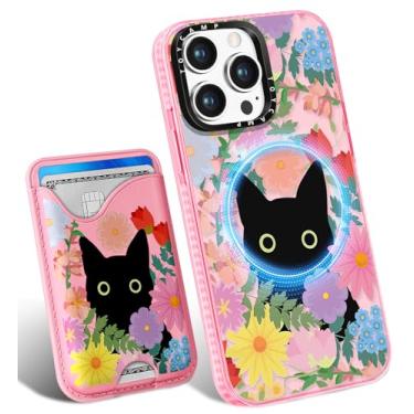 Imagem de Toycamp Capa para iPhone 14 Pro - Compatível com Magsafe Carteira Magnética com Suporte de Cartão de Crédito Bonito Mulheres Adolescentes Meninas Kawaii Feminino Exclusivo Gato Flor Design Capa para
