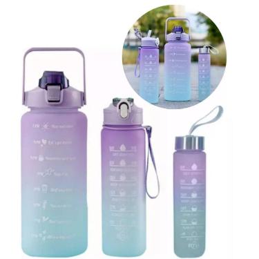 Imagem de Kit 3 Garrafa D`Água Motivacional Fitness Térmica Treino