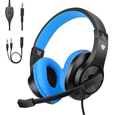 Imagem de ShinePick Fones de ouvido infantis, fones de ouvido para jogos para meninas e meninos com microfone e controle de volume para crianças, adolescentes, escola, viagens (azul)