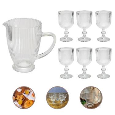Imagem de Conjunto Jarra Luxo 1L e 6 Taças de Vidro 350ml Transparente Água Suco
