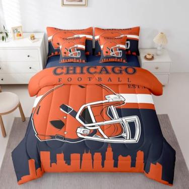 Imagem de Jogo de cama solteiro de futebol americano com 7 peças, lençol com elástico e lençol de cima, para amantes de esportes infantis, meninos, com fronhas e fronhas para amantes de jogadores de rubi