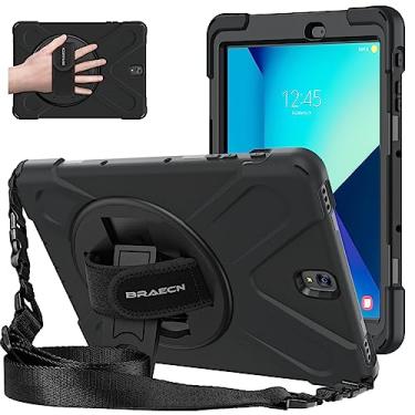 Imagem de BRAECNstock Capa para Samsung Galaxy Tab S3 9,7 polegadas 2017 (SM-T820/T825/T827) Capa protetora resistente à prova de choque com suporte giratório + alça de ombro para tablet Samsung SM-T820 Capa