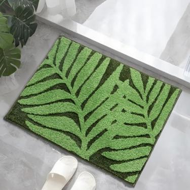 Imagem de UNIBATH Tapetes de banheiro verdes, corredor de banheiro, tapetes de banho de folhas, antiderrapante, lavável, tapete de banho de microfibra absorvente fofo, tapetes de área longa para lavatório
