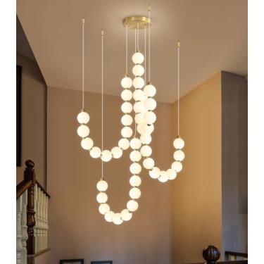 Imagem de Lustres modernos com luz LED regulável, bolas de acrílico, iluminação pendente de teto para sala de estar, sala de jantar, quarto, luzes suspensas ajustáveis, lâmpada dourada de 90 watts