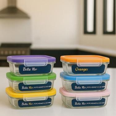 Imagem de Kit 2/4/6 Potes De Vidro Hermético 1040ml 410ml Marmita Retangular Tam