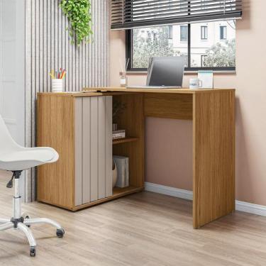 Imagem de Escrivaninha Mesa Computador 140cm Tamires Bege Amarelado/Cinza C01 - 