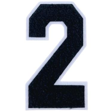 Imagem de 1 peça de patch de número de chenille preto de 10 cm, remendos de ferro para chapéus, roupas, bolsas, mochilas, jeans, adesivos iniciais, grande número universitário. (Preto 2)