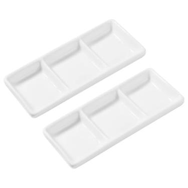 Imagem de DOITOOL Mini 3 compartimentos bandeja de servir para aperitivo de 15 cm cerâmica branca retangular pratos de molho divididos chips pratos de molho para prato molho de soja 14,8 x 6 x 2 cm