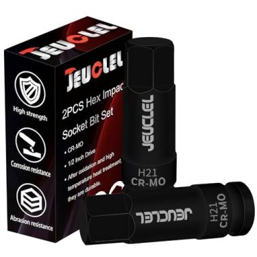 Imagem de JEUCLEL 2 peças de soquete sextavado de 21 mm, soquete Allen de acionamento de impacto H21 de 1/2 polegada, adaptador de chave de fenda hexagonal com alongamento de aço Cr-Mo para chaves catracas