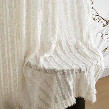 Imagem de Cortinas transparentes com filtro de luz de linho para sala de estar de 150 cm de comprimento, cortinas de cortina semitransparentes de privacidade para quarto, conjunto de 2 painéis, cortinas de tule