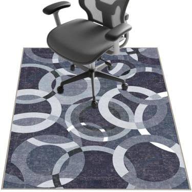 Imagem de Tapete de cadeira para piso de madeira, 122 cm x 91 cm, tapete embaixo da mesa para cadeira de computador com rodinhas e piso baixo, protetor de piso antiderrapante para escritório em casa, círculo