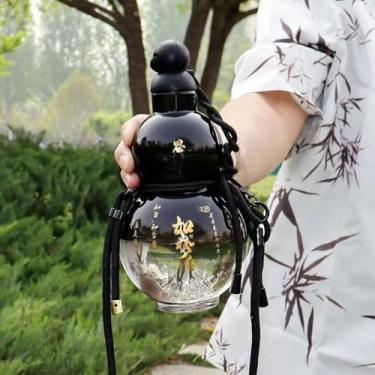 Imagem de ZIYOUGOU Garrafa de água de cabaça, 930 ml, água esportiva, viagem, jarro para academia, jarro portátil para viagem, grande capacidade, durável, com 2 alças versáteis para pendurar e adesivos