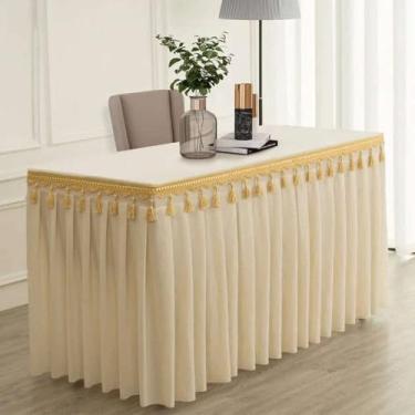 Imagem de Toalha de mesa de veludo dourado para conferências, exposições, pendurada, com franjas, para saia de mesa retangular, branco arroz, 180x60x75 cm